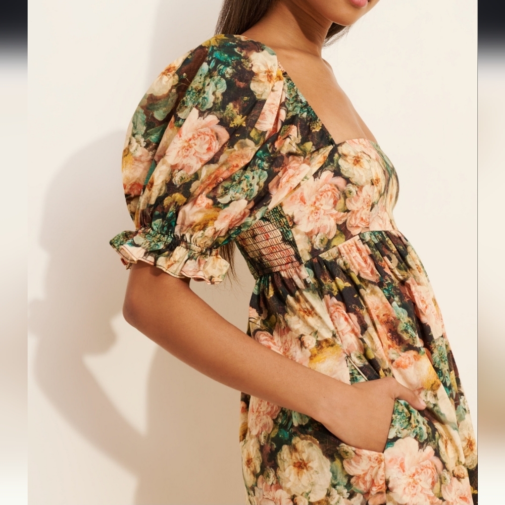 Selkie Floral Wide Leg Hamptons Jumpsuit with Puff Sleeves - Picture 3 of 8